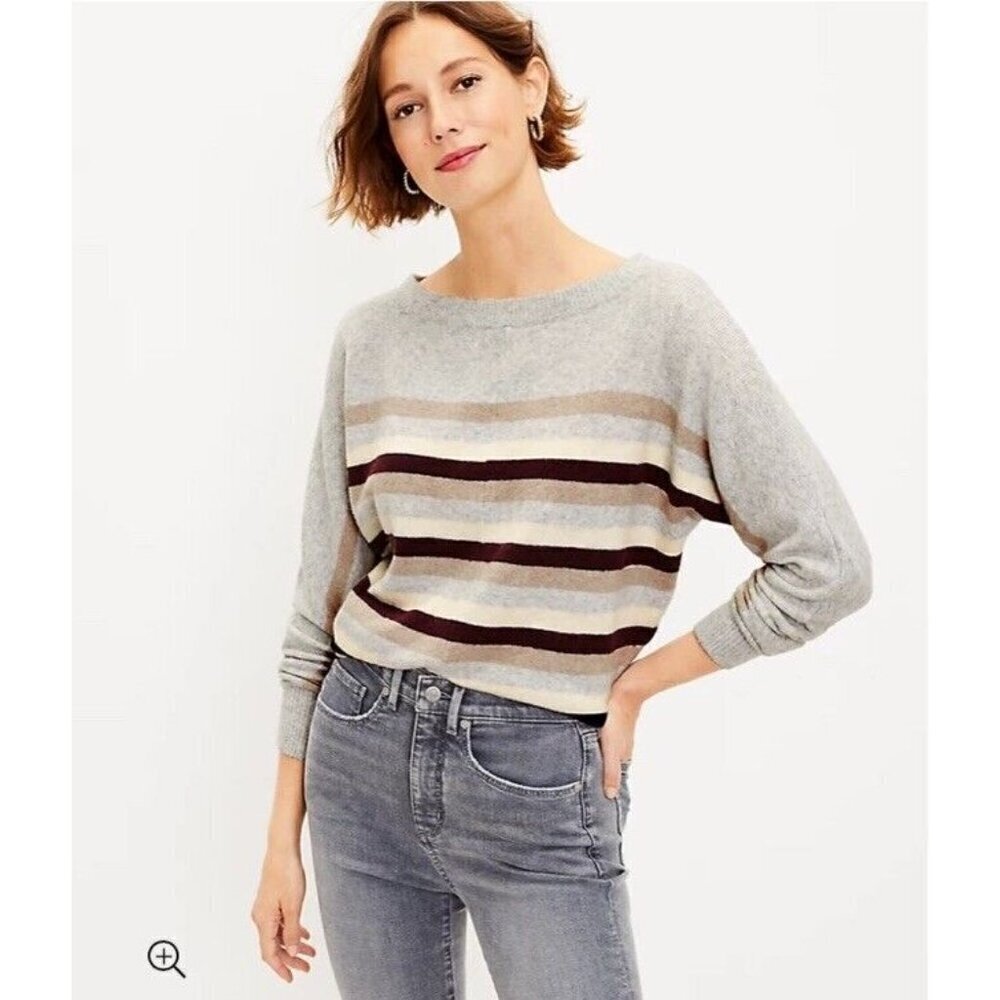 Loft Striped Dolman Sweater Small Multicolor Soft Round Neck NWOT